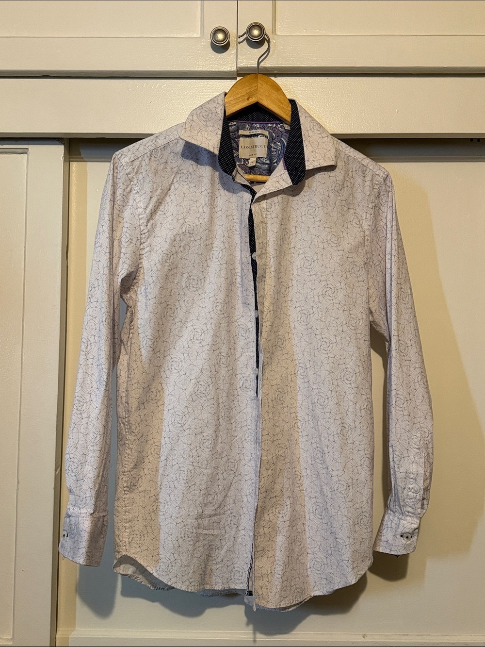 Light white polkadot in circles -Print Dress Shirt with Navy Trim